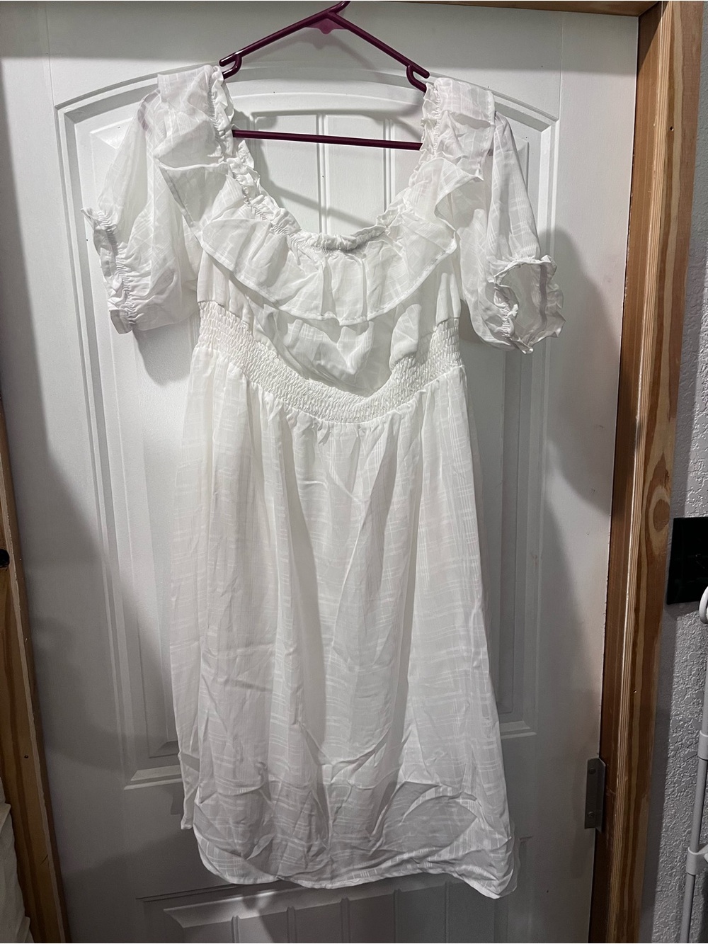 White Ruffled Peasant Midi Dress